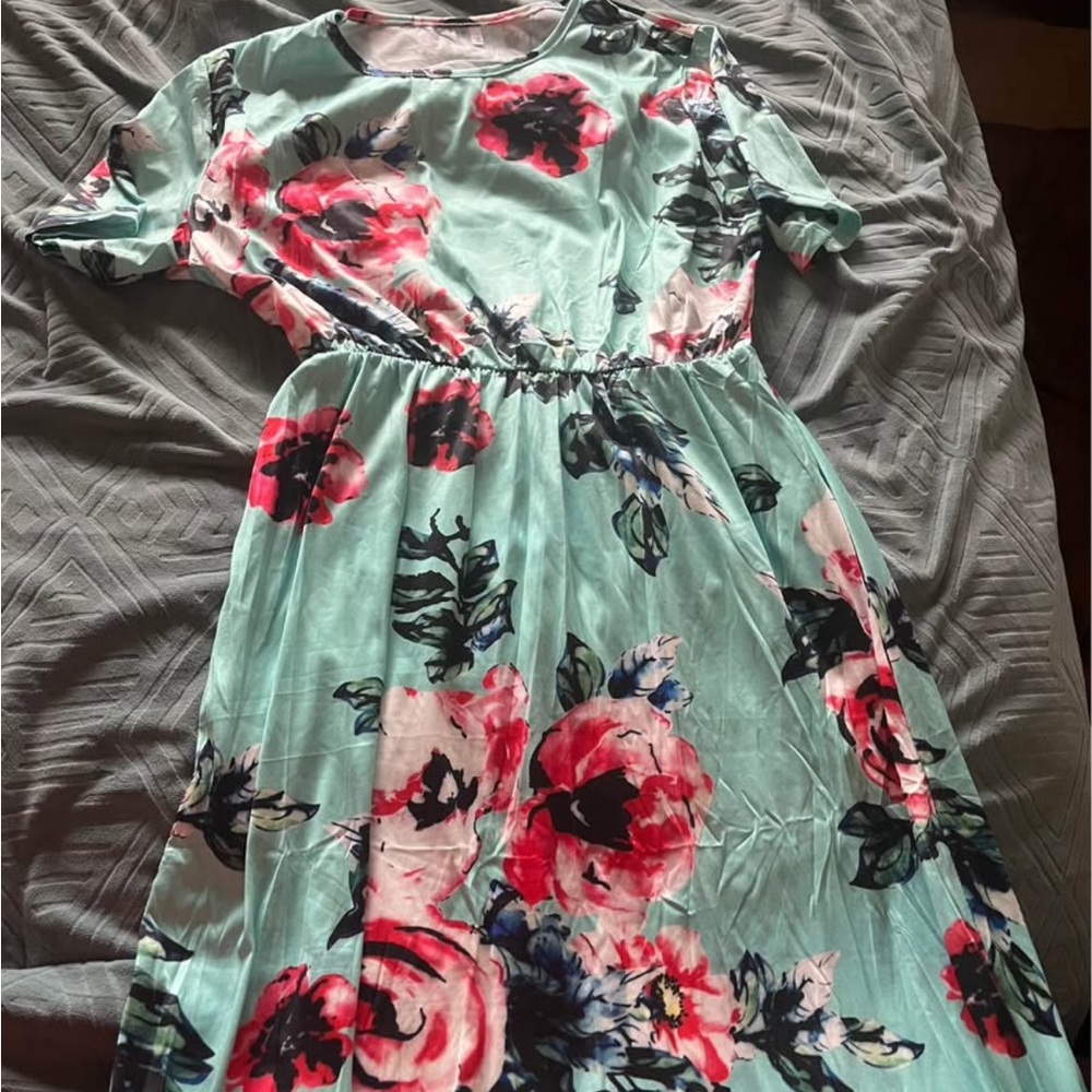 Floral Print Dress in Mint and Pink